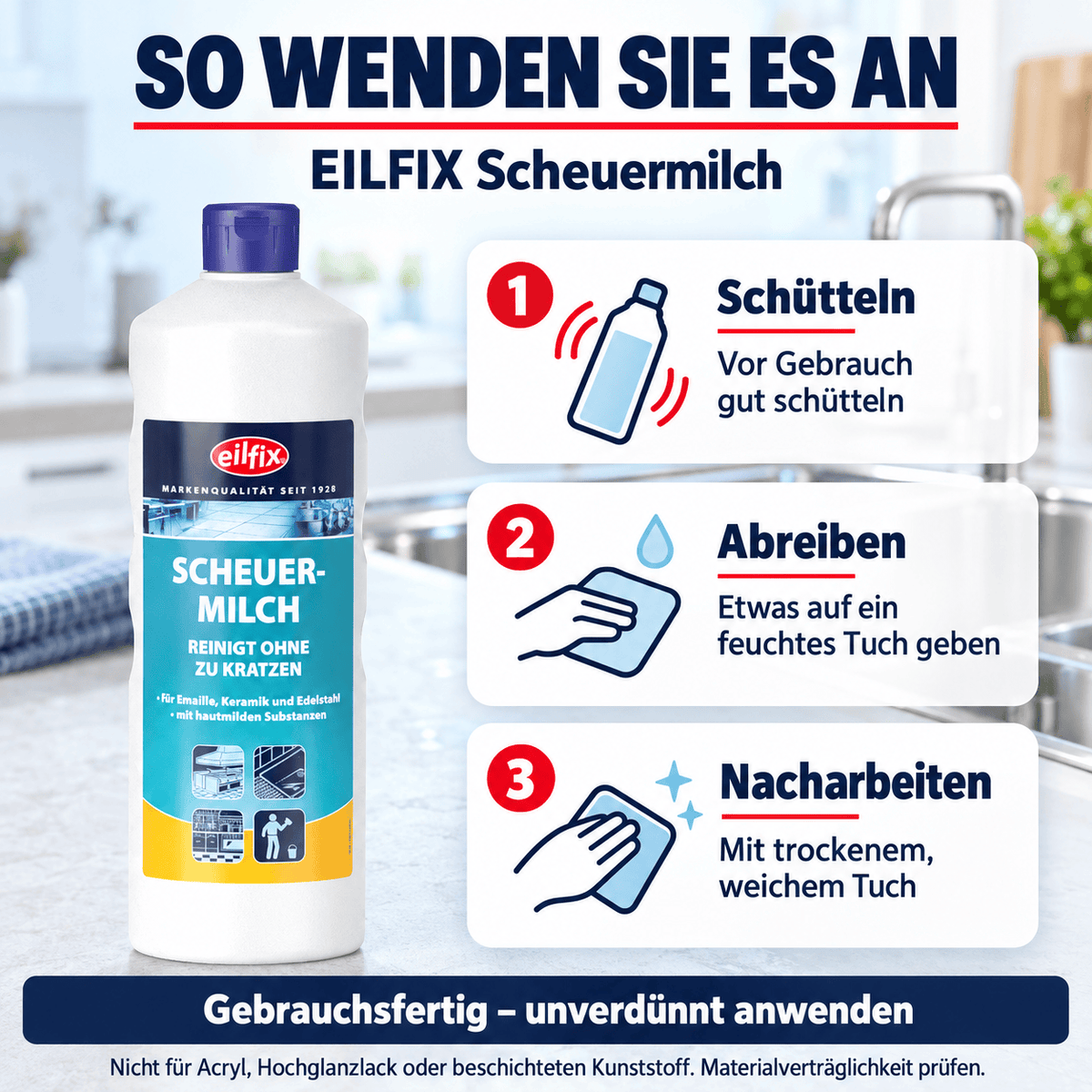 EILFIX SCHEUERMILCH reinigt ohne zu kratzen