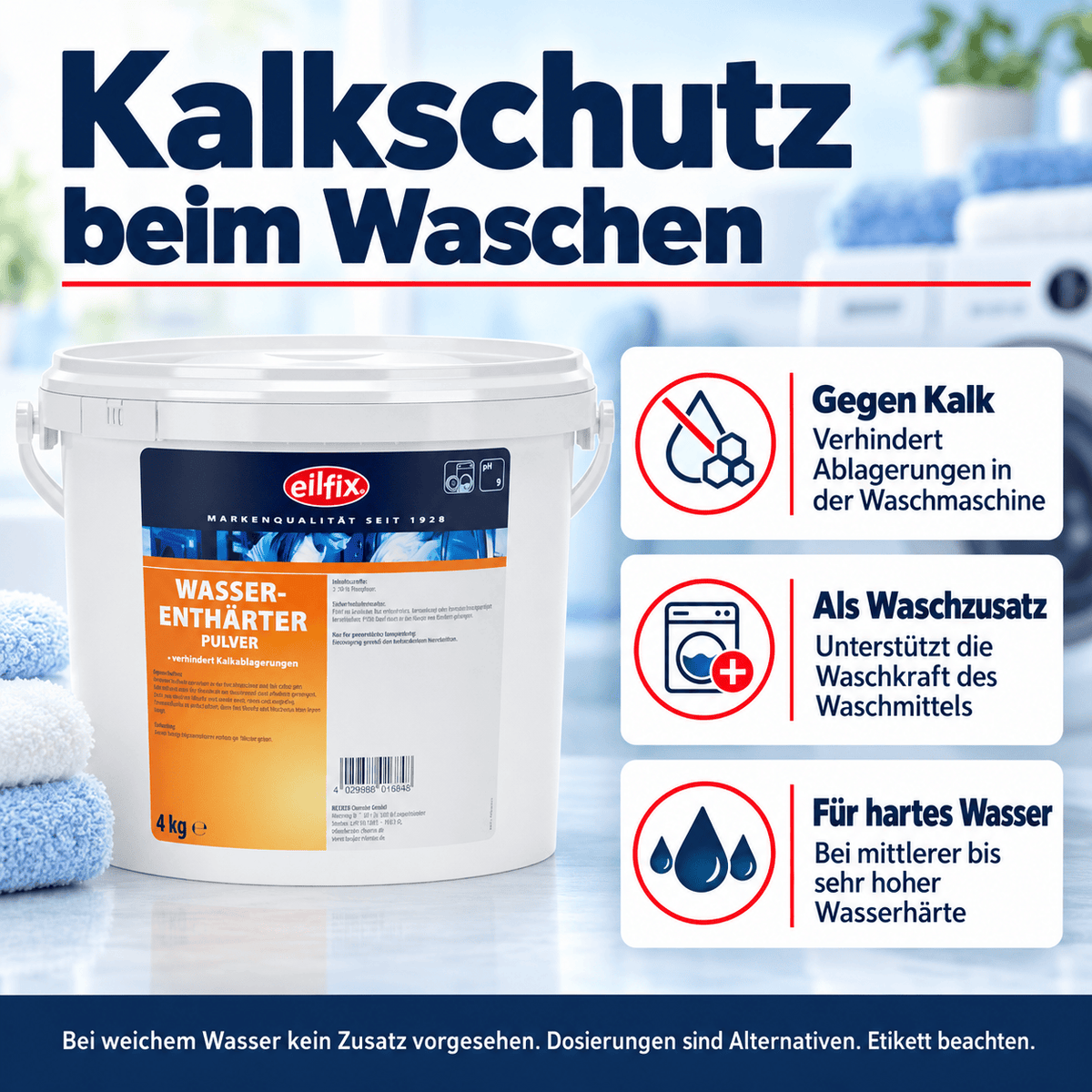 EILFIX WASSERENTHÄRTER Pulver – Kalkschutz für Waschmaschine und Wäsche