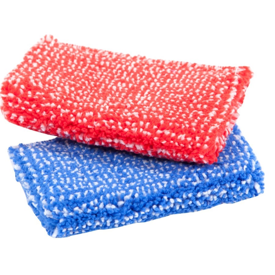 Zwei floorstar Microfaser-Reinigungskissen MK 1 in Rot und Blau