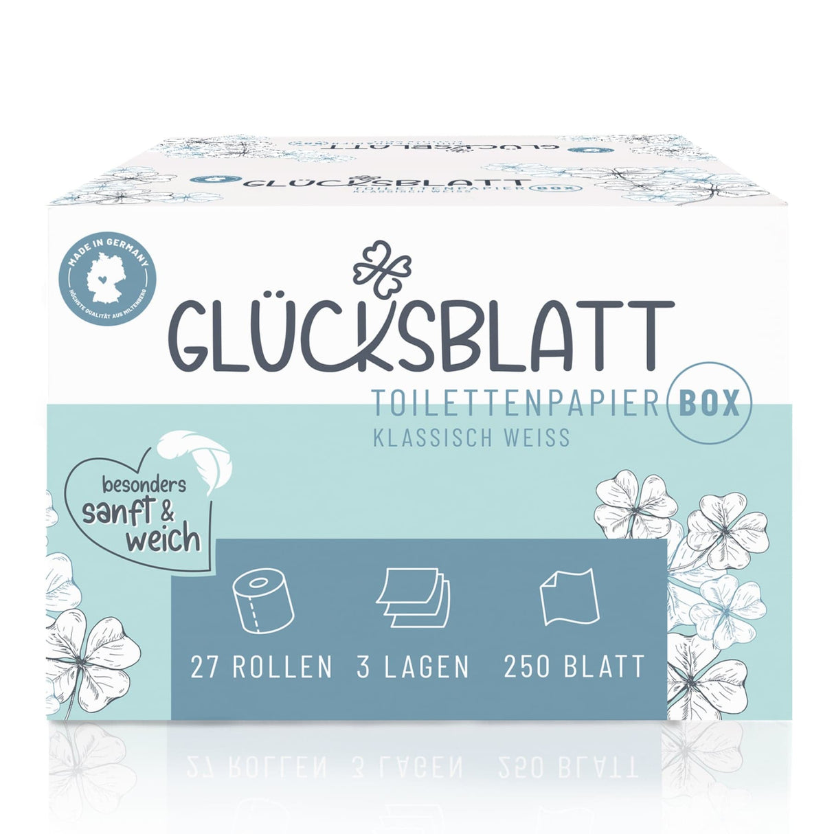 Fripa Glücksblatt Toilettenpapier, weiß, 3-lagig 1 Karton = 27 Rollen à 250 Blatt