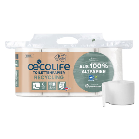 Fripa oecolife Toilettenpapier, RECYLING, 3-lagig, weiß 1 Palette = 22 Pakete à 7 Packungen à 8 x 150 Blatt