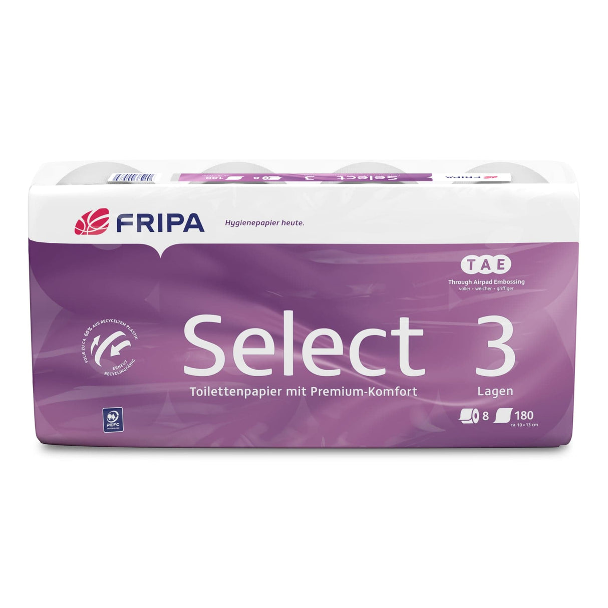Fripa Select TAE Toilettenpapier, 3-lagig 1 Palette = 132 Packungen à 8 x 180 Blatt
