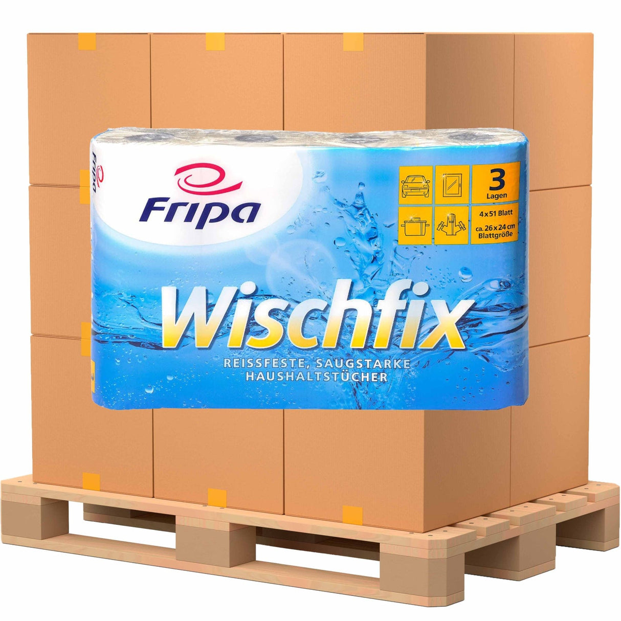 Fripa Wischfix Küchenrolle, 3-lagig 1 Palette = 21 Pakete = 168 Packungen = 672 Rollen à 51 Blatt