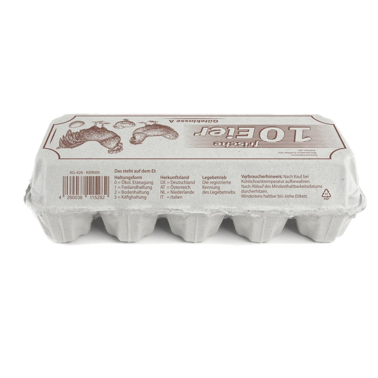 Funny Eierschachteln, bedruckt mit "10 Frische Eier", weiß