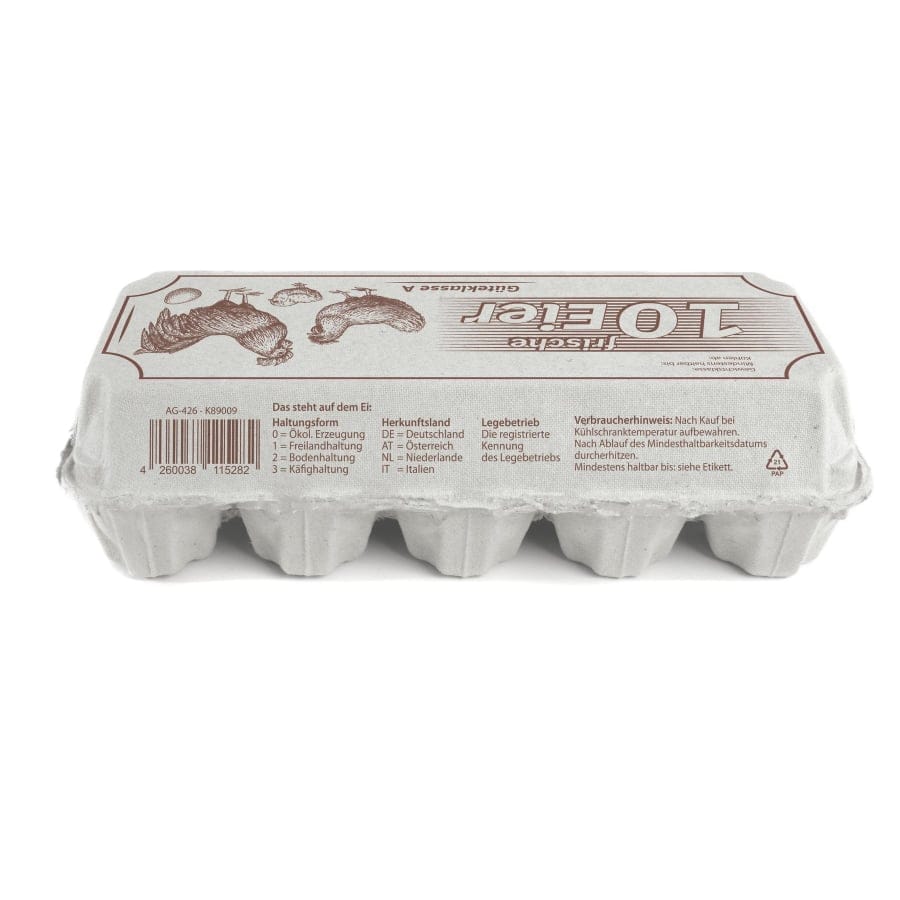 Funny Eierschachteln, bedruckt mit "10 Frische Eier", weiß