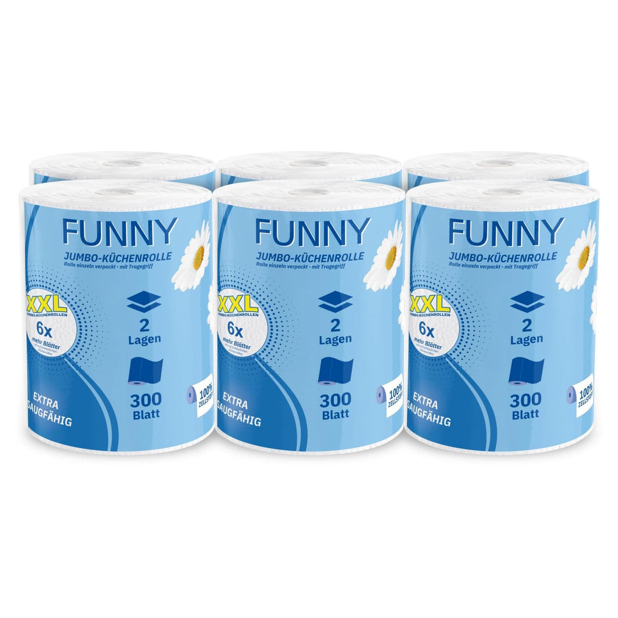 Funny Jumbo Küchenrolle, 2-lagig, weiß 6 Rollen 300 Blatt