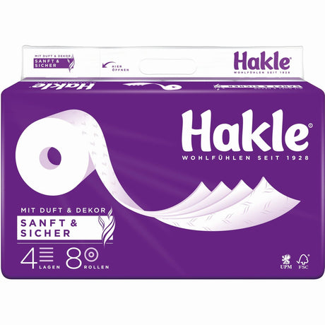Hakle Sanft Sicher Toilettenpapier 4-lagig weich saugfähig 1 Packung = 8 Rollen zu je 130 Blatt