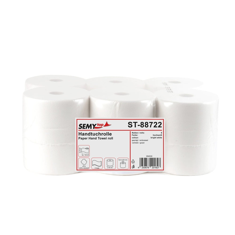 Handtuchrolle mit 4 er Spezialkern, Ø 19 cm 1 Paket = 6 Rollen zu je 130 Meter, 2-lagig