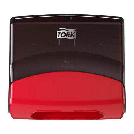 Tork Performance Wischtuchspender W4 kompatibel Einzelblatt rot/ grau, Maße (B x H x T): 42,7 x 39,4 x 20,6 cm
