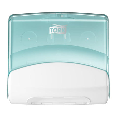 Tork Performance Wischtuchspender W4 kompatibel Einzelblatt weiß/ türkis Maße (B x H x T): 42,7 x 39,4 x 20,6 cm