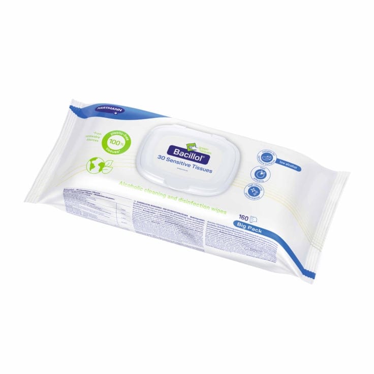 Hartmann Bacillol 30 Sensitive Green Tissues Flächendesinfektionstücher Bacillol 30 Sensitive Green Tissues Flächendesinfektionstücher 1 Big-Pack = 160 Tücher, Maße: 18 x 20 cm