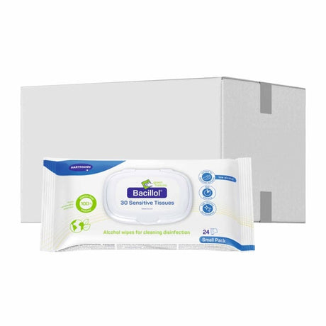 Hartmann Bacillol 30 Sensitive Tissues alkoholische Desinfektionstücher Karton = 12 Flowpacks á 24 Tücher