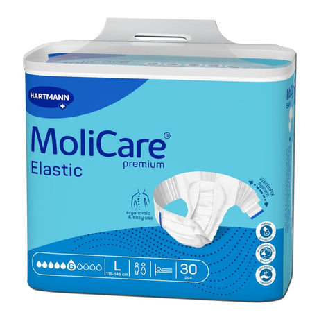 Hartmann MoliCare Premium Elastic Inkontinenzslip 6 Tropfen Schutz 1 Beutel = 30 Stück, Größe L, Bauchumfang 115-145 cm