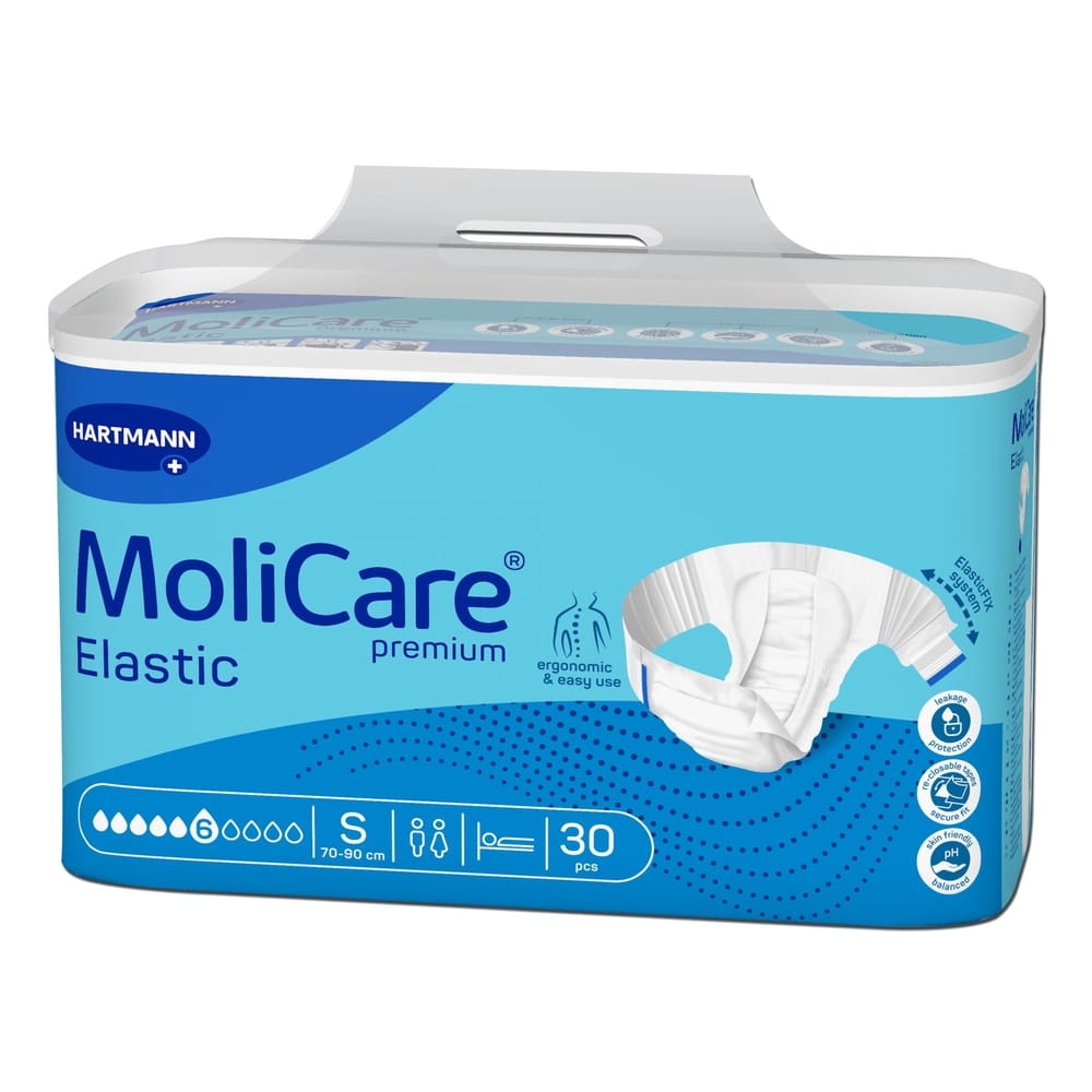 Hartmann MoliCare Premium Elastic Inkontinenzslip 6 Tropfen Schutz 1 Beutel = 30 Stück, Größe S, Bauchumfang 70-90 cm