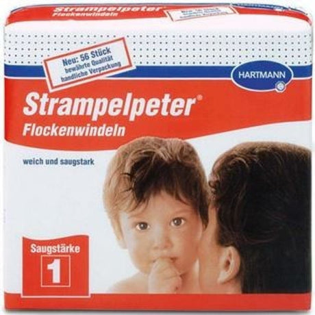 Hartmann STRAMPELPETER Flockenwindeln hochsaugfähig Inkontinenzschutz Saugstärke 1, 440 ml, 1 Packung = 56 Windeln