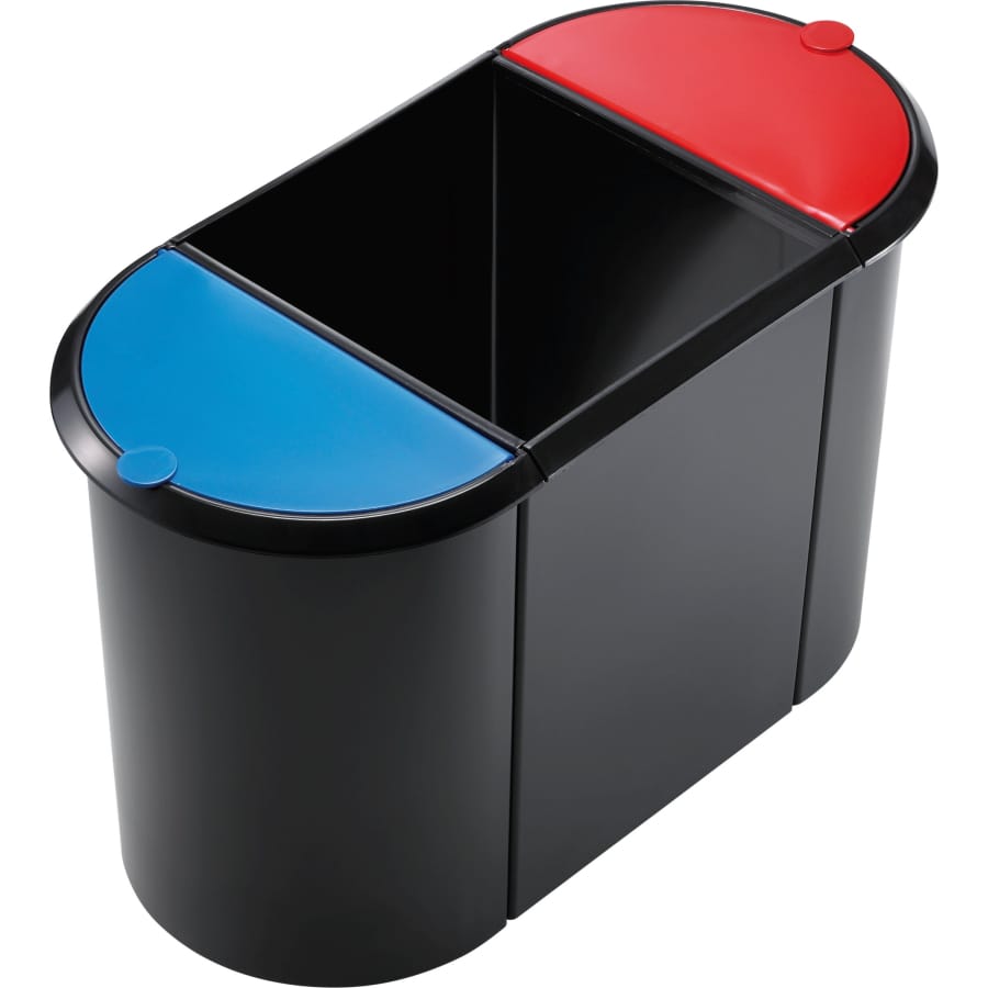 helit Trio-Papierkorb the triple, 20 + 9 + 9 Liter schwarz-rot/blau