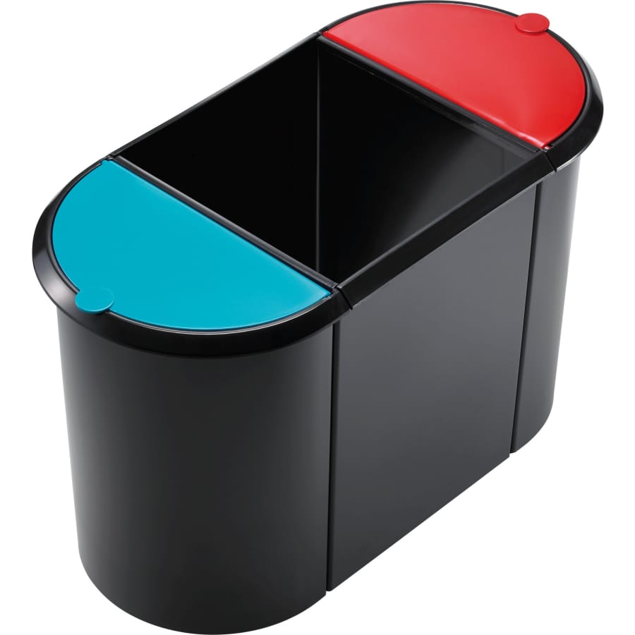 helit Trio-Papierkorb the triple, 20 + 9 + 9 Liter schwarz-rot/grün