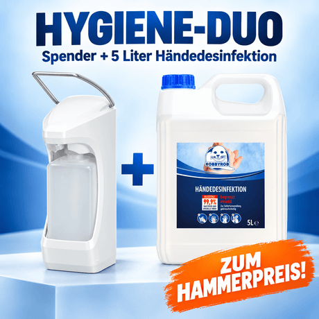 Hygiene Duo: Skintastic Kompakt 500 Spender + ROBBYROB Händedesinfektion 5 l