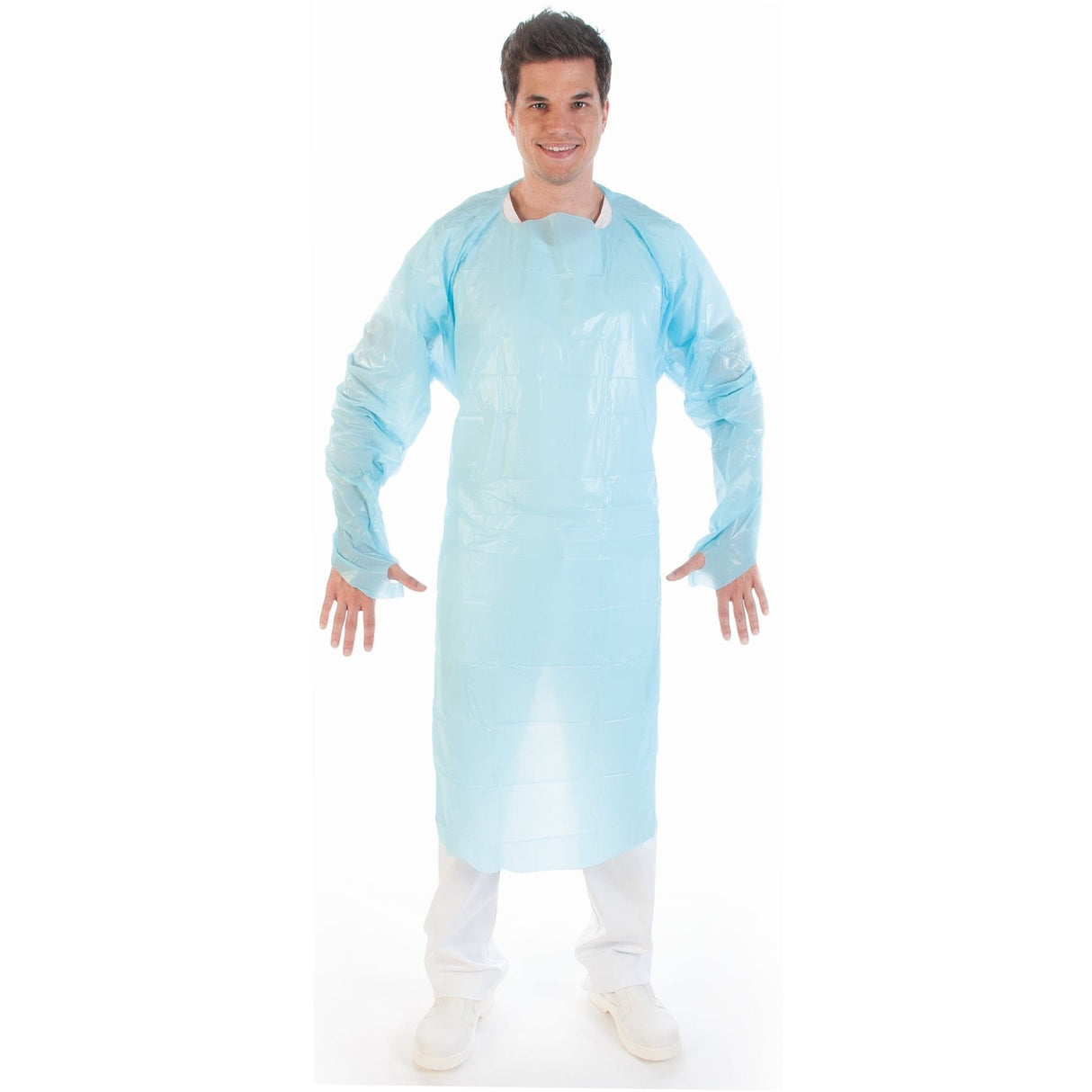 HYGOSTAR® CPE-Schutzkittel mit Daumenloch - stark 1 Packung (25 Stück), Blau