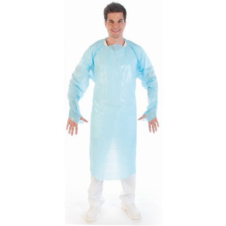 HYGOSTAR® CPE-Schutzkittel mit Daumenloch - stark 1 Packung (25 Stück), Blau