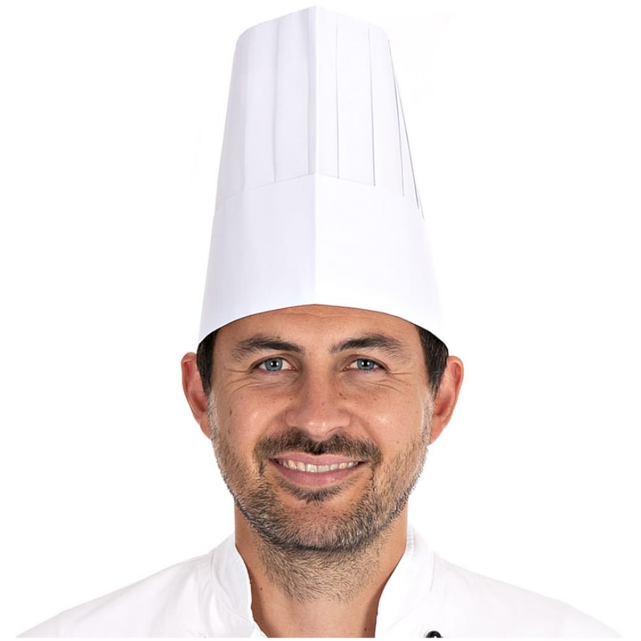 HYGOSTAR® Kochmütze Le Chef, Papier 20 cm – 1 Karton (5 Packungen × 50 Stück)