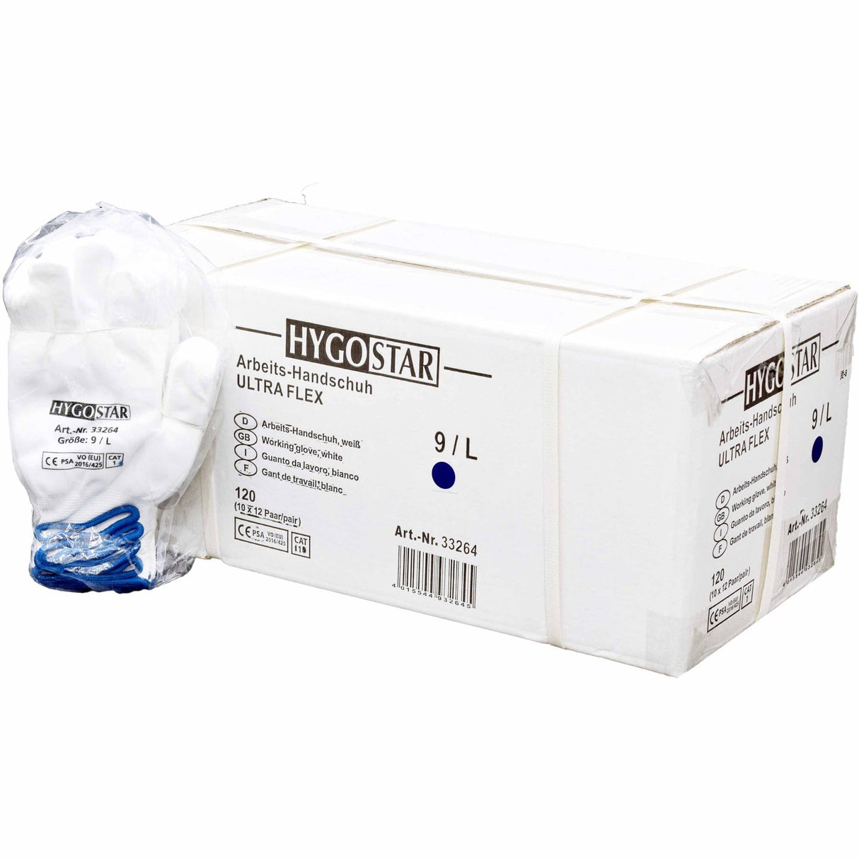 Hygostar® Ultra Flex Nylonfeinstrickhandschuhe 1 Karton (10 Packungen), 12 Paar, L