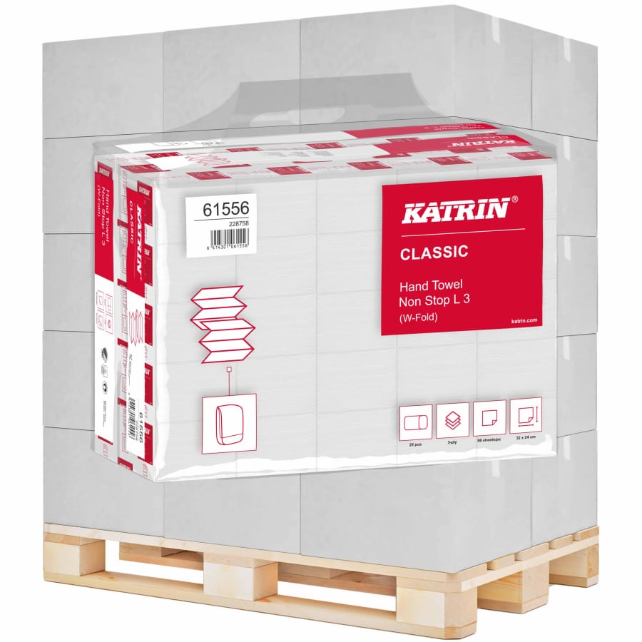 KATRIN W-Falz Falthandtücher Non Stop L Wide 90 Blatt, Handy Pack 1 Palette = 32 Kartons