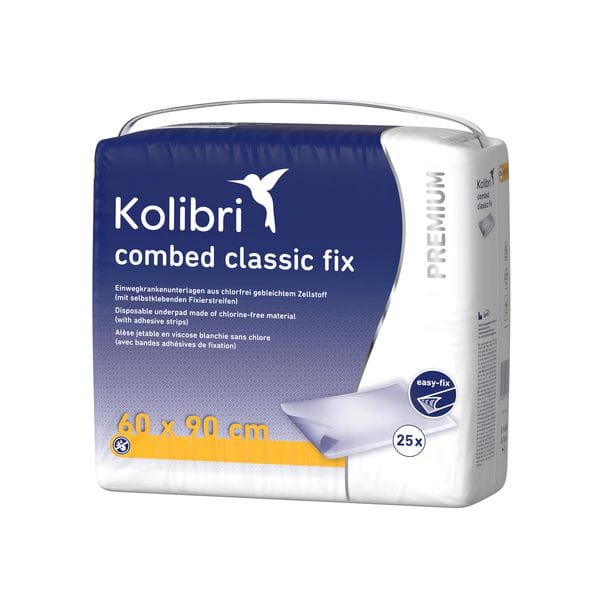 Kolibri combed PREMIUM fix Krankenunterlagen mit Fixierstreifen 60 x 90 cm - Beutel à 25 Stück
