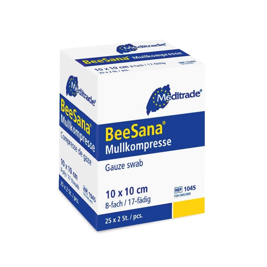 Meditrade BeeSana® Mullkompressen 10x10 cm, EN 14079, steril 1 Karton (16 Packungen × 25 Stück)