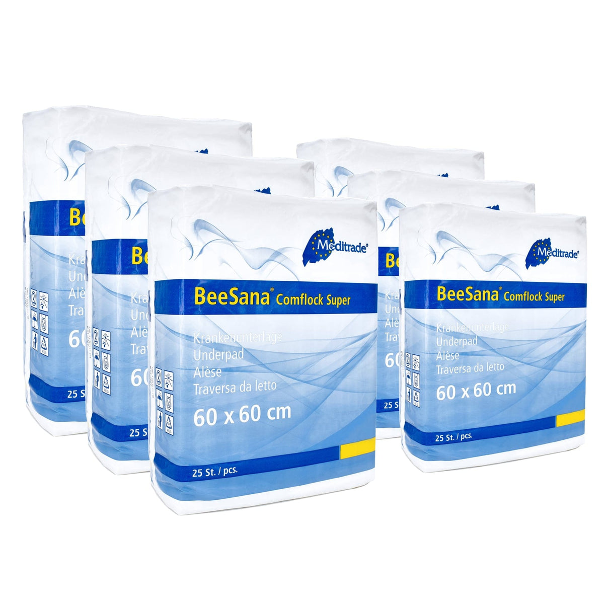 Meditrade Unterlagen BeeSana® Comflock Super, 60 x 60 cm 1 Karton (6 Packungen × 25 Stück)