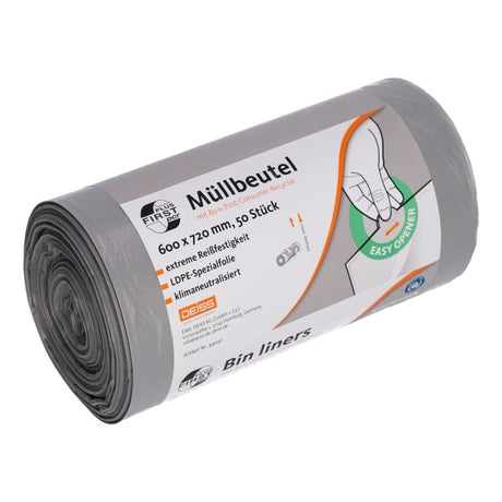DEISS FIRST PLUS pcr Müllbeutel, 60 Liter, grau 1 Karton = 20 Rollen á 50 Stück