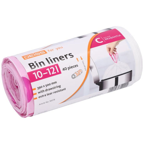 DEISS FOR YOU Müllbeutel 10-12 Liter mit rosa Zugband aus HDPE 1 Karton = 10 Rollen á 40 Stück