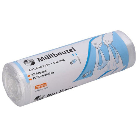 DEISS UNIVERSAL PLUS Müllbeutel mit Tragegriff, HDPE, 60 Liter 1 Karton = 20 Rollen á 20 Beutel