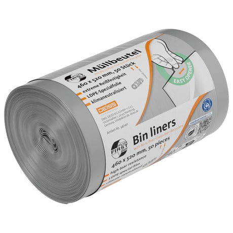 DEISS FIRST PLUS pcr Müllsack, 18 Liter, grau, Blauer Engel 1 Karton = 25 Rollen