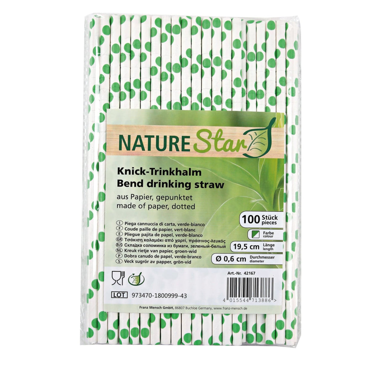 NATURESTAR Flex Papier-Trinkhalme, gepunktet mit Knick, 19,7 cm