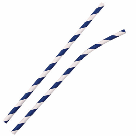 NATURESTAR Flex Papier-Trinkhalme, gestreift mit Knick, 19,5 cm 1 Packung (100 Stück), Dunkelblau-Weiß