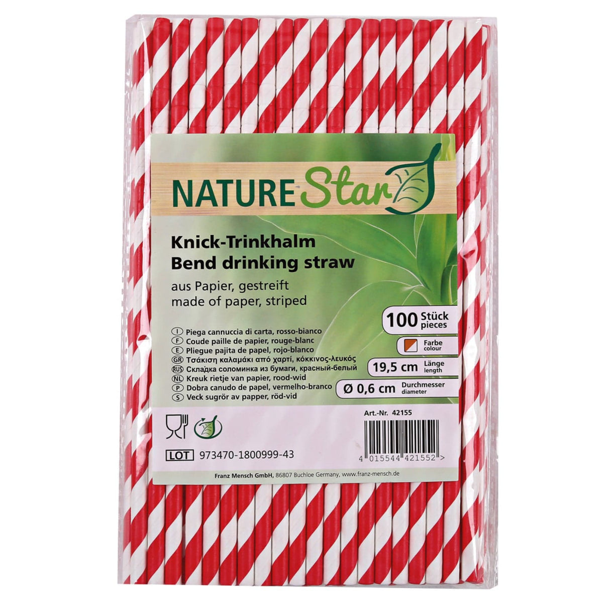 NATURESTAR Flex Papier-Trinkhalme, gestreift mit Knick, 19,5 cm