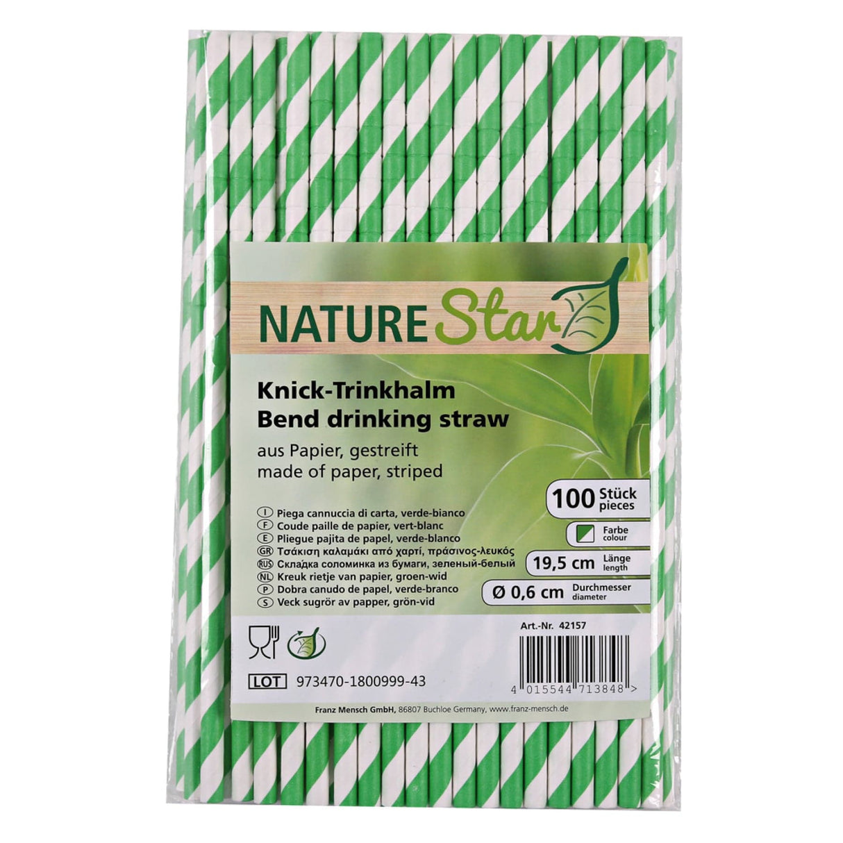 NATURESTAR Flex Papier-Trinkhalme, gestreift mit Knick, 19,5 cm