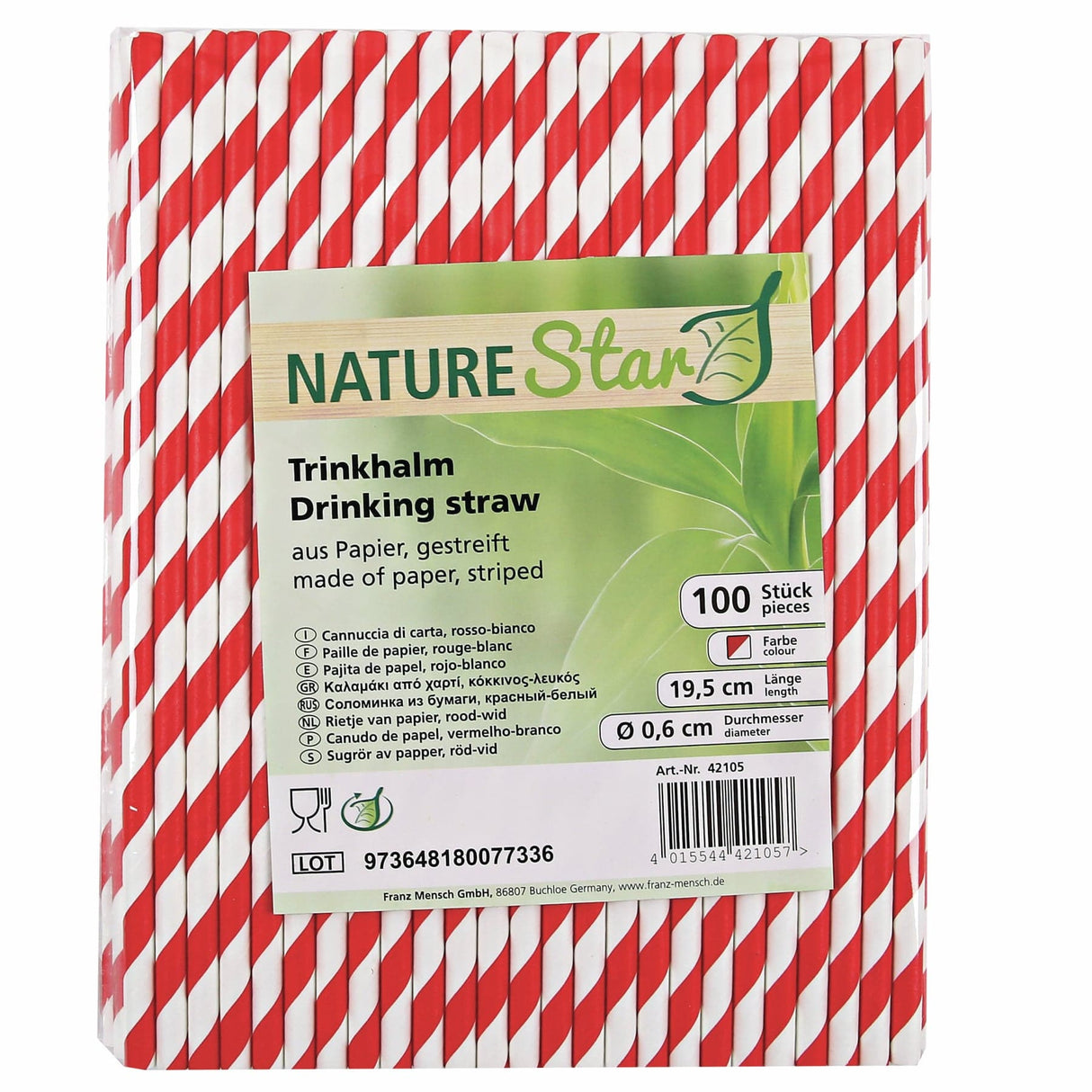 NATURESTAR Strohhalm aus Papier CLASSIC, rot-weiß