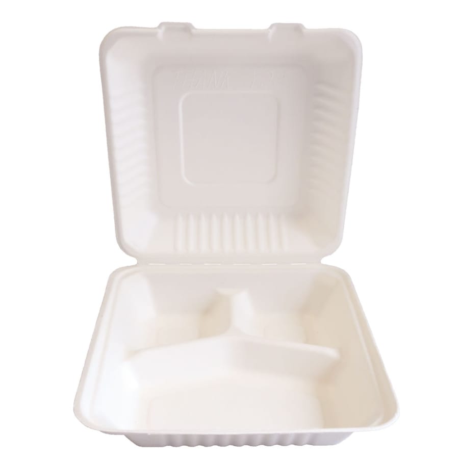 NATURESTAR® Triple Bio Take-Away-Box Menübox 1 Karton (250 Stück) – 20 × 22,5 cm, Weiß