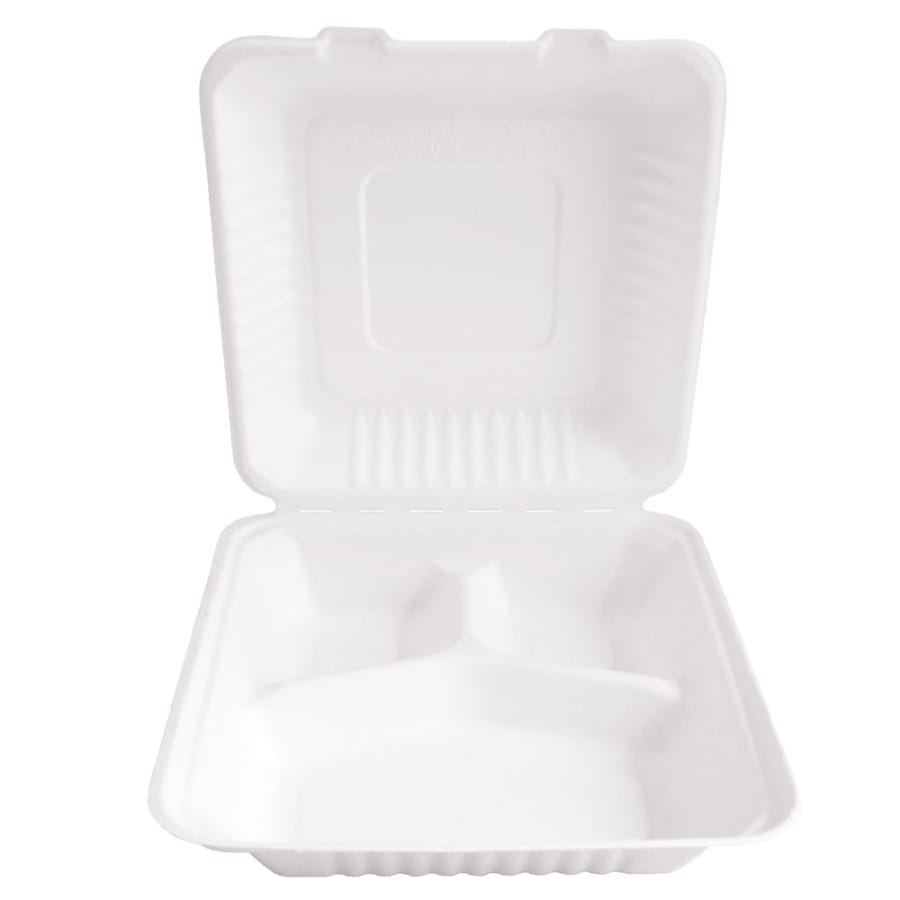 NATURESTAR® Triple Bio Take-Away-Box Menübox 1 Karton (250 Stück) – 23 × 23 cm, Weiß