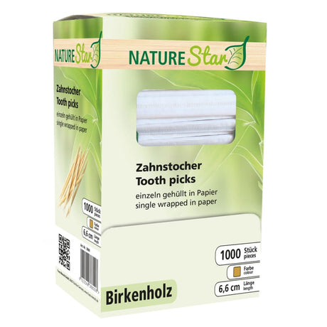 NATURESTAR® Zahnstocher in Papier gehüllt 1 Box (1000 Stück), Birkenholz
