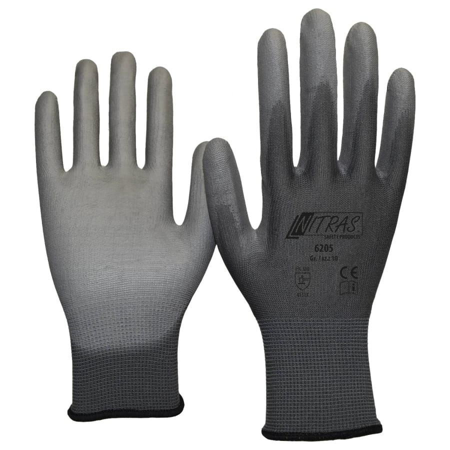 NITRAS Nylon-PU-Handschuhe, grau L (8) – 1 Paar