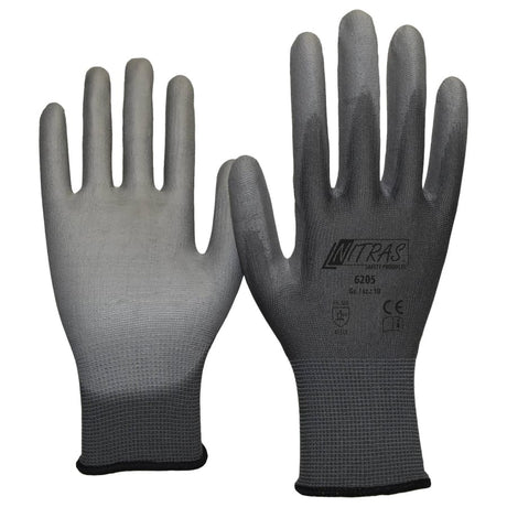 NITRAS Nylon-PU-Handschuhe, grau S (6) – 1 Packung (12 Paar)