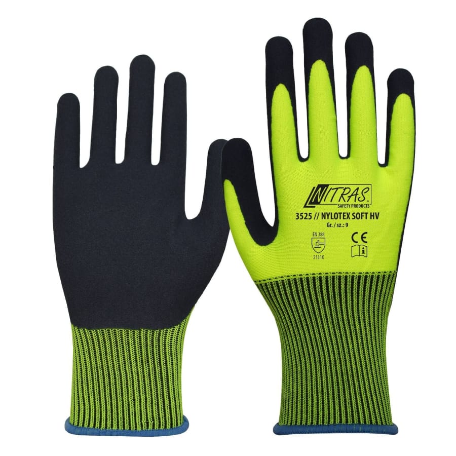 NITRAS NYLOTEX SOFT HV Schutzhandschuhe, neongelb Größe 9 – 1 Packung (12 Paar)