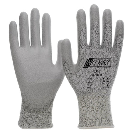 NITRAS Schnittschutzhandschuhe, PU grau Größe M (7) – 1 Karton (100 Paar)