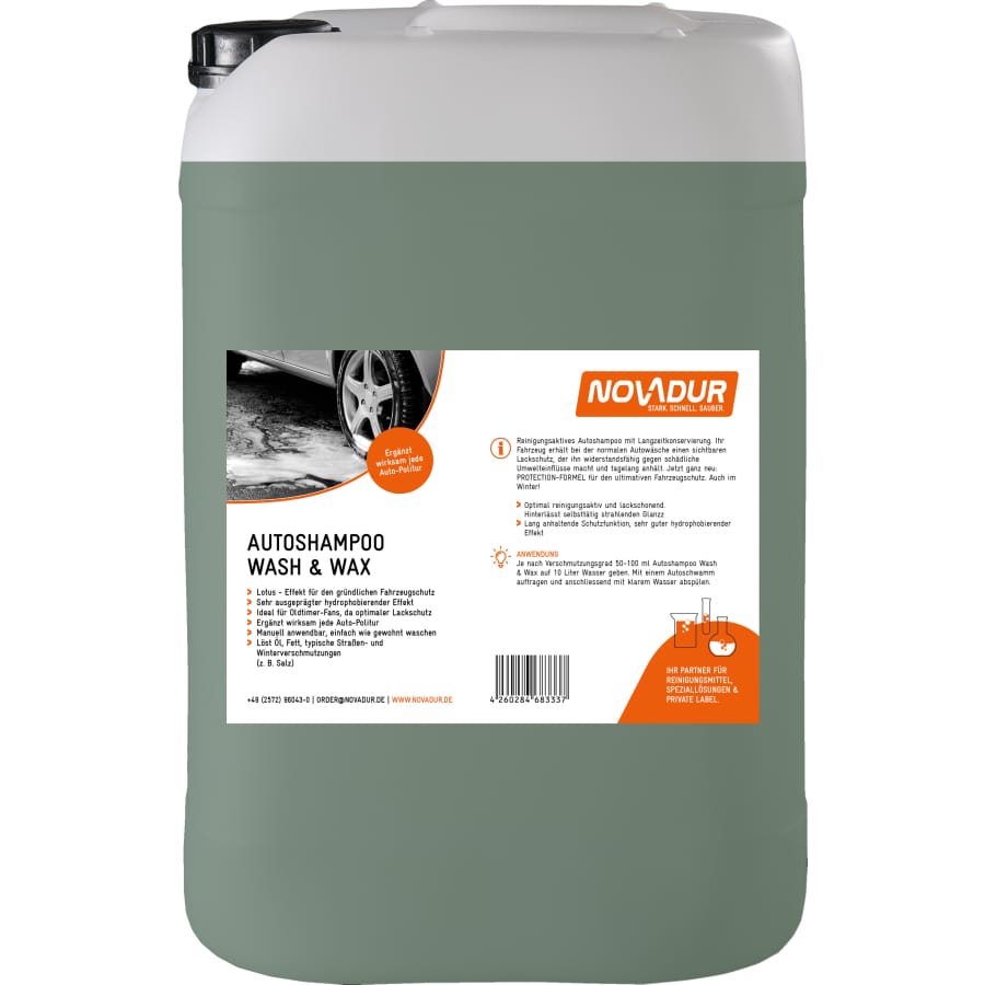 NOVADUR Autoshampoo Wash und Wax, Konzentrat mit Konservierung 20 Liter - Kanister