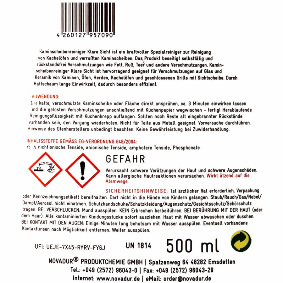 NOVADUR Kaminscheibenreiniger Klare Sicht