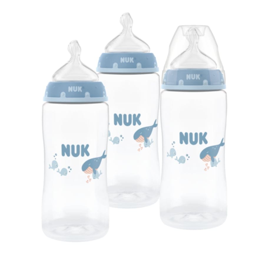 NUK First Choice Babyflasche mit Temperaturkontrolle 3er-Set 300 ml, Motiv Wal