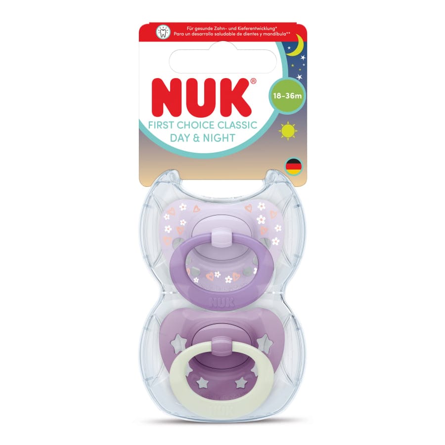 NUK First Choice Classic Day & Night Schnuller mit Soft Zone Größe 3 (18–36 Monate)